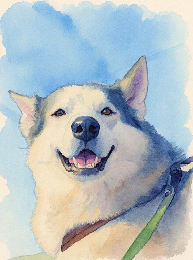 Husky in Watercolor Style