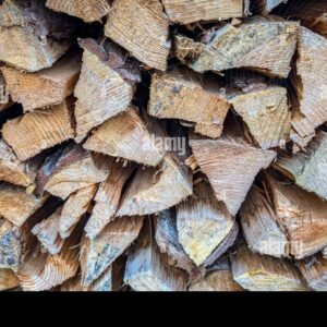 Stacked pile of chopped firewood showing rough textures and cut wood grain.